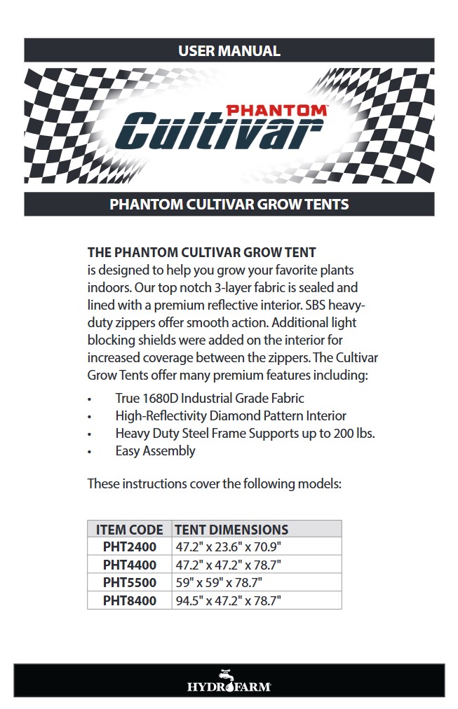 PHANTOM Cultivar GT Instructions